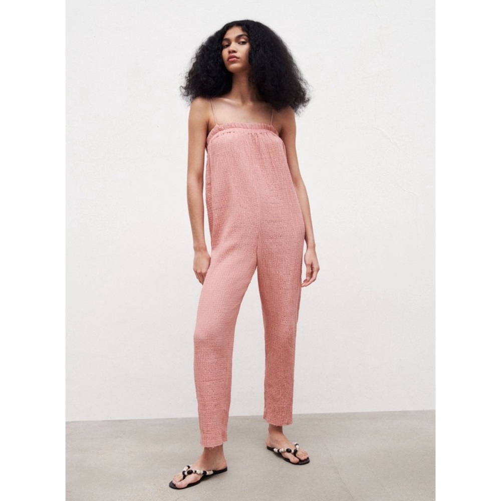 Zara Gauzy Gauze Light Pink Spaghetti Strap Jumpsuit